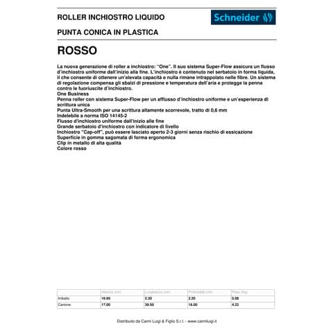 Penna roller Schneider One Business 0.6 mm rosso P183002